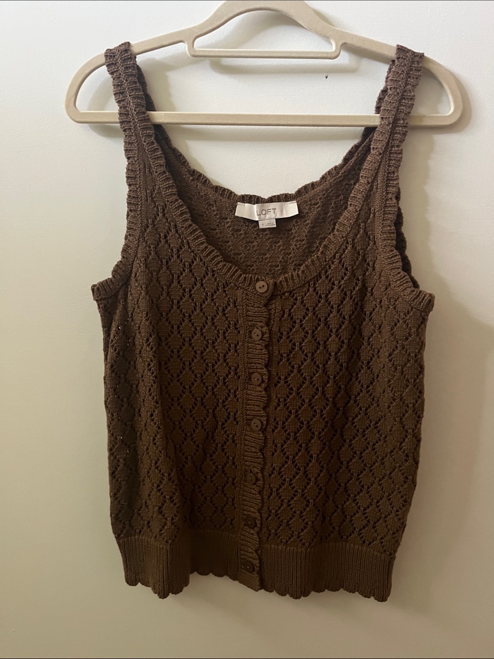 LOFT Brown Knit Button-Front Tank Top M